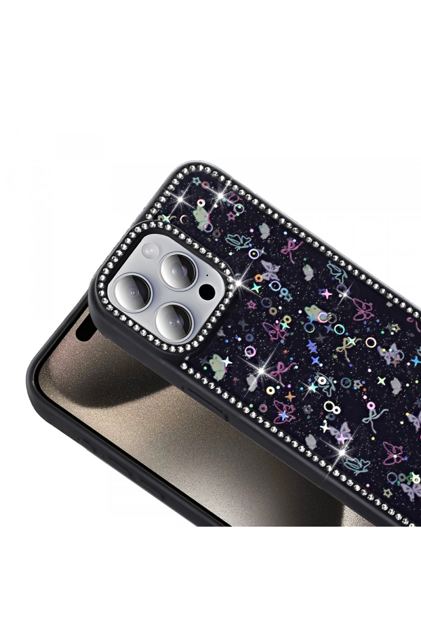 Apple iPhone 15 Pro Max Kılıf Taşlı ve Simli Tasarım Zore Azra Kapak