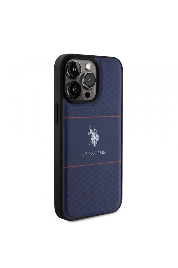 Apple iPhone 15 Pro Max Kılıf U.S. Polo Assn. Orjinal Lisanslı Deri Şeritli Logo Dizayn Kapak