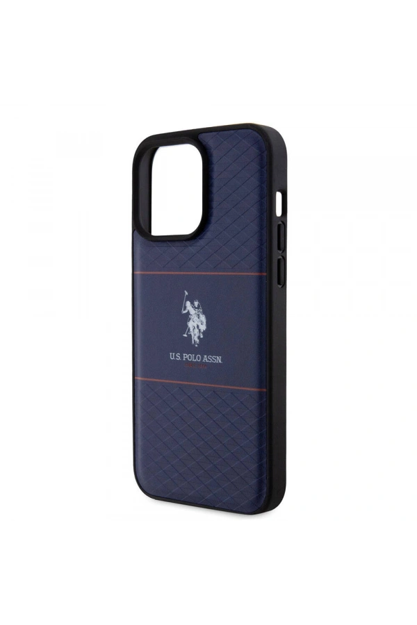 Apple iPhone 15 Pro Max Kılıf U.S. Polo Assn. Orjinal Lisanslı Deri Şeritli Logo Dizayn Kapak