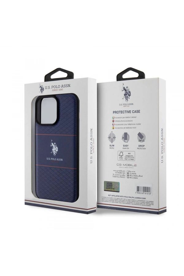 Apple iPhone 15 Pro Max Kılıf U.S. Polo Assn. Orjinal Lisanslı Deri Şeritli Logo Dizayn Kapak
