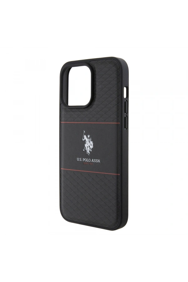 Apple iPhone 15 Pro Max Kılıf U.S. Polo Assn. Orjinal Lisanslı Deri Şeritli Logo Dizayn Kapak