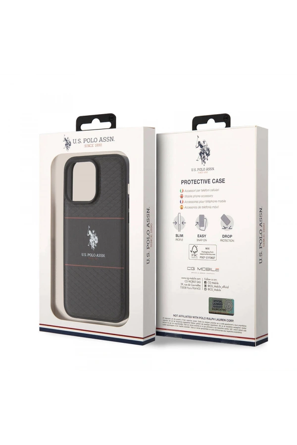 Apple iPhone 15 Pro Max Kılıf U.S. Polo Assn. Orjinal Lisanslı Deri Şeritli Logo Dizayn Kapak