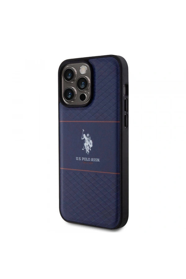 Apple iPhone 15 Pro Max Kılıf U.S. Polo Assn. Orjinal Lisanslı Deri Şeritli Logo Dizayn Kapak