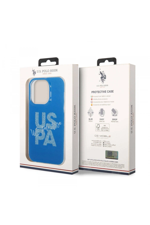 Apple iPhone 15 Pro Max Kılıf U.S. Polo Assn. Orjinal Lisanslı Simli Parlak Alfabe Tasarım Kapak