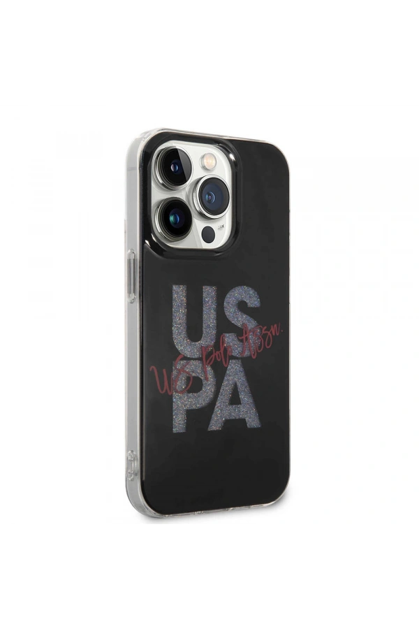 Apple iPhone 15 Pro Max Kılıf U.S. Polo Assn. Orjinal Lisanslı Simli Parlak Alfabe Tasarım Kapak