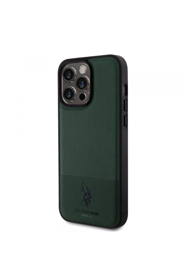 Apple iPhone 15 Pro Max Kılıf U.S. Polo Assn. Orjinal Lisanslı Suni Deri Arka Yüzey Baskı Logolu Örgü Desenli Kapak