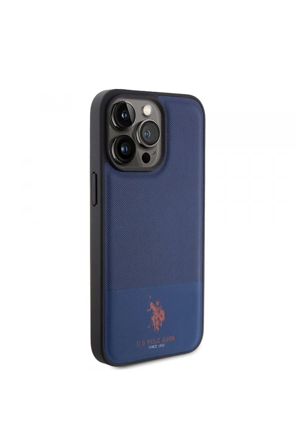 Apple iPhone 15 Pro Max Kılıf U.S. Polo Assn. Orjinal Lisanslı Suni Deri Arka Yüzey Baskı Logolu Örgü Desenli Kapak