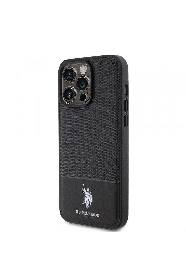 Apple iPhone 15 Pro Max Kılıf U.S. Polo Assn. Orjinal Lisanslı Suni Deri Arka Yüzey Baskı Logolu Örgü Desenli Kapak