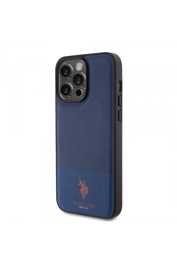 Apple iPhone 15 Pro Max Kılıf U.S. Polo Assn. Orjinal Lisanslı Suni Deri Arka Yüzey Baskı Logolu Örgü Desenli Kapak