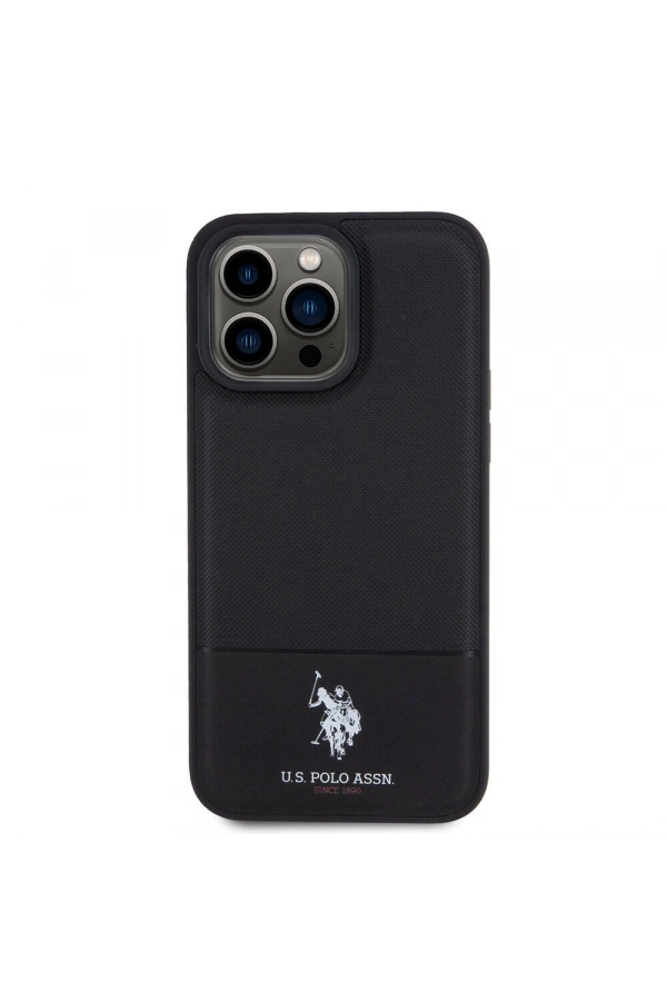 Apple iPhone 15 Pro Max Kılıf U.S. Polo Assn. Orjinal Lisanslı Suni Deri Arka Yüzey Baskı Logolu Örgü Desenli Kapak