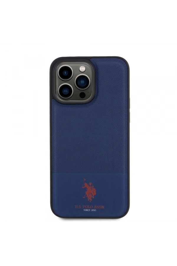 Apple iPhone 15 Pro Max Kılıf U.S. Polo Assn. Orjinal Lisanslı Suni Deri Arka Yüzey Baskı Logolu Örgü Desenli Kapak