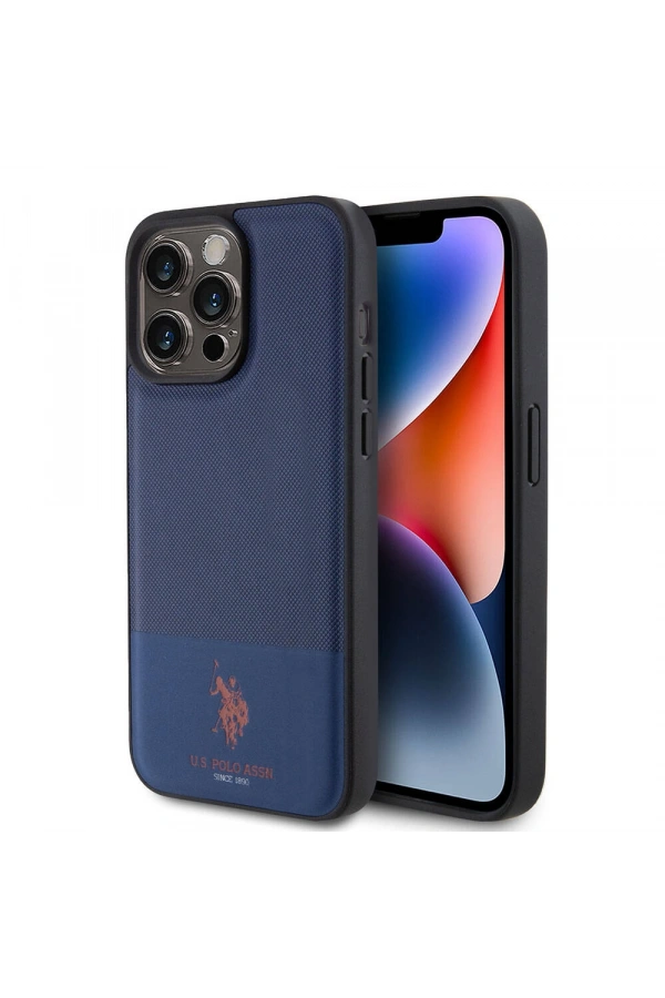 Apple iPhone 15 Pro Max Kılıf U.S. Polo Assn. Orjinal Lisanslı Suni Deri Arka Yüzey Baskı Logolu Örgü Desenli Kapak