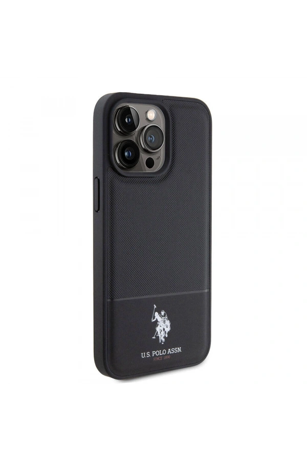 Apple iPhone 15 Pro Max Kılıf U.S. Polo Assn. Orjinal Lisanslı Suni Deri Arka Yüzey Baskı Logolu Örgü Desenli Kapak