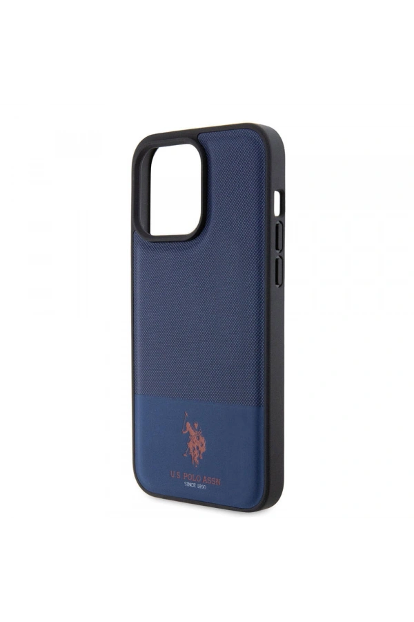 Apple iPhone 15 Pro Max Kılıf U.S. Polo Assn. Orjinal Lisanslı Suni Deri Arka Yüzey Baskı Logolu Örgü Desenli Kapak
