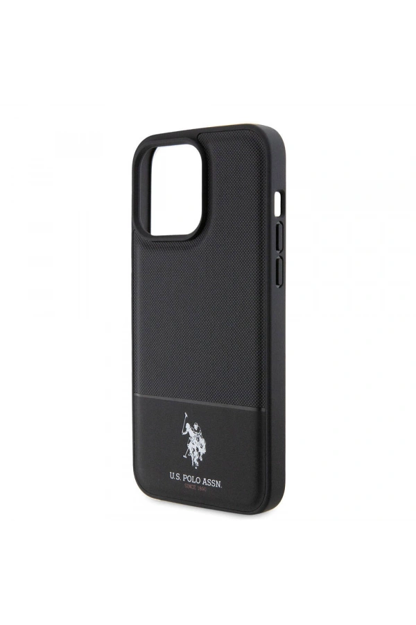 Apple iPhone 15 Pro Max Kılıf U.S. Polo Assn. Orjinal Lisanslı Suni Deri Arka Yüzey Baskı Logolu Örgü Desenli Kapak