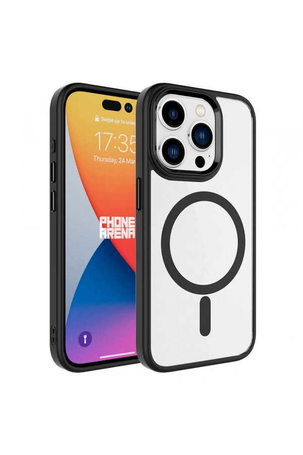 Apple iPhone 15 Pro Max Kılıf Wireless Şarj Özellikli Zore Krom M-safe Silikon Kapak