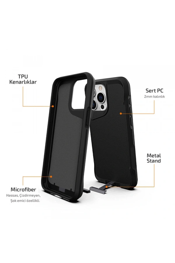 Apple iPhone 15 Pro Max Kılıf Zore Airbag Kenarlı T-Max Mat Standlı Kapak
