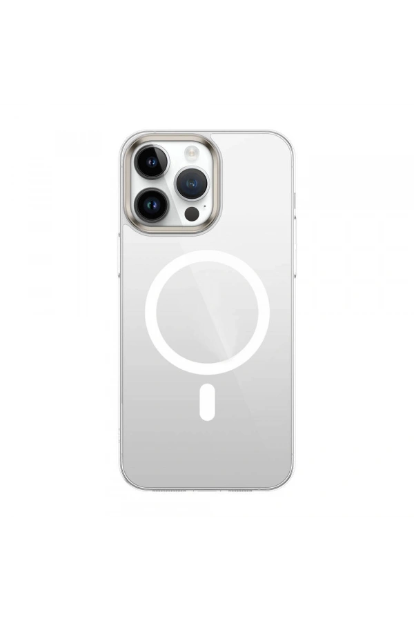 Apple iPhone 15 Pro Max Kılıf Zore Wireless Şarj Özellikli Şeffaf G-Glass Kapak