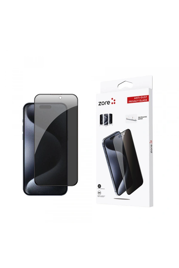 Apple iPhone 15 Pro Max Zore Anti-Dust Privacy Temperli Ekran Koruyucu