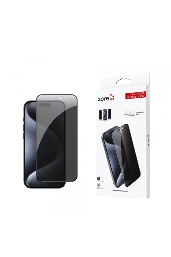 Apple iPhone 15 Pro Zore Anti-Dust Privacy Temperli Ekran Koruyucu