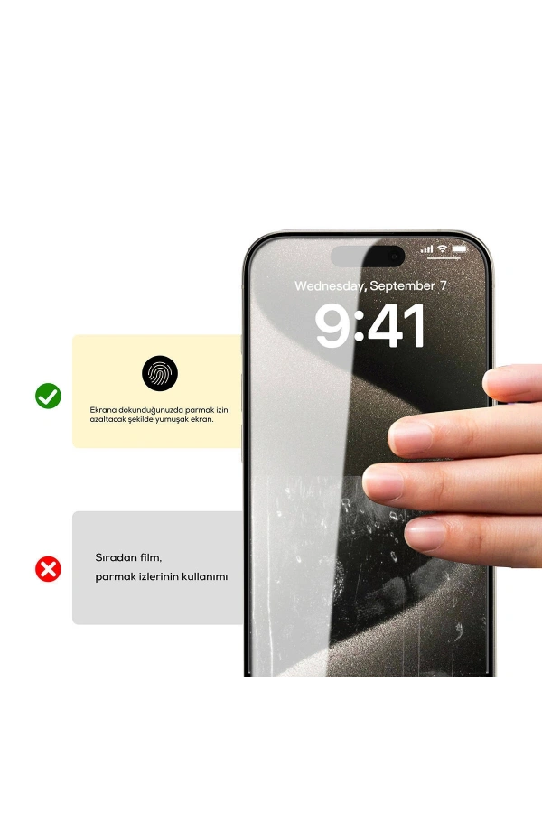 Apple iPhone 15 Zore Rika Premium Privacy Temperli Cam Ekran Koruyucu