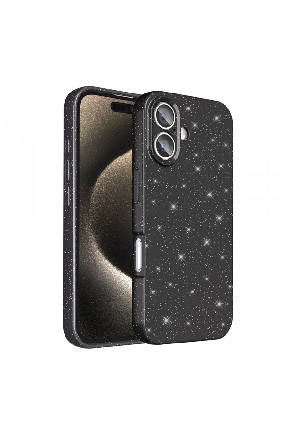 Apple iPhone 16 Kılıf Kamera Korumalı Simli Lüks Zore Koton Kapak