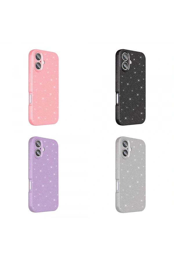 Apple iPhone 16 Kılıf Kamera Korumalı Simli Lüks Zore Koton Kapak