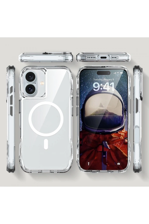 Apple iPhone 16 Kılıf M-safe Şarj Özellikli Airbagli Şeffaf Zore İncek Kapak