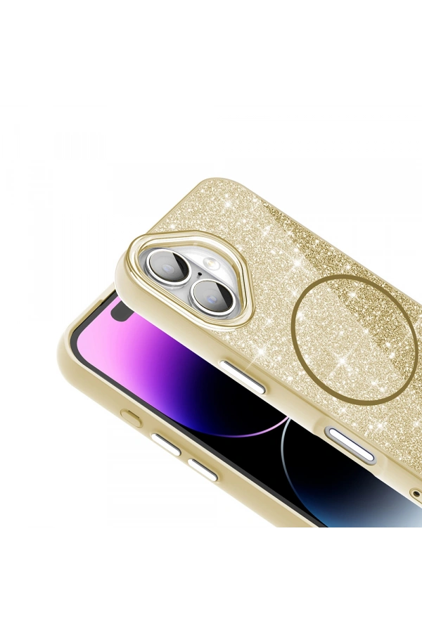 Apple iPhone 16 Kılıf M-safe Şarj Özellikli Parlayan Simli Zore Okso Kapak