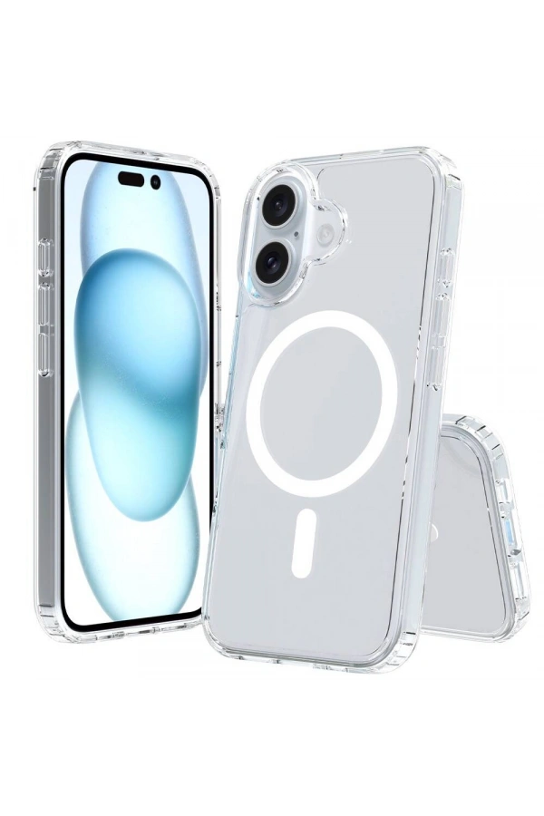 Apple iPhone 16 Kılıf M-safe Şarj Özellikli Şeffaf Sert PC Zore Embos Kapak