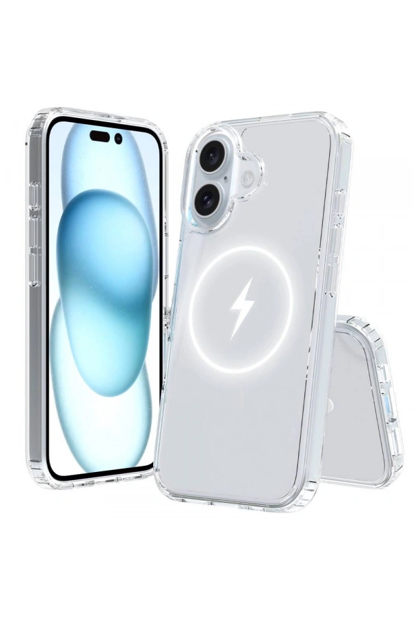Apple iPhone 16 Kılıf M-safe Şarj Özellikli Şeffaf Sert PC Zore Embos Kapak