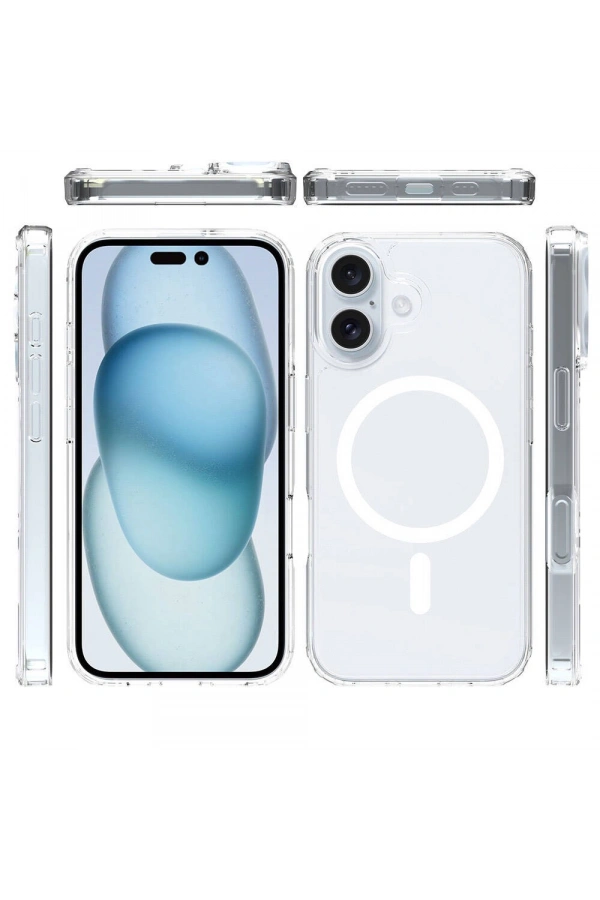 Apple iPhone 16 Kılıf M-safe Şarj Özellikli Şeffaf Sert PC Zore Embos Kapak