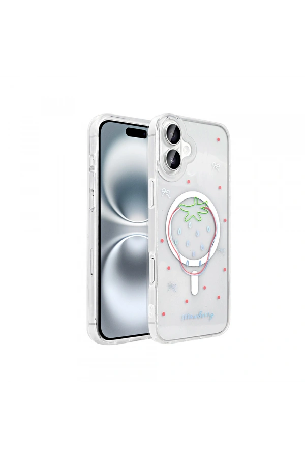 Apple iPhone 16 Kılıf M-Safe Şarj Özellikli Şeffaf Zore Folk Sert Kapak