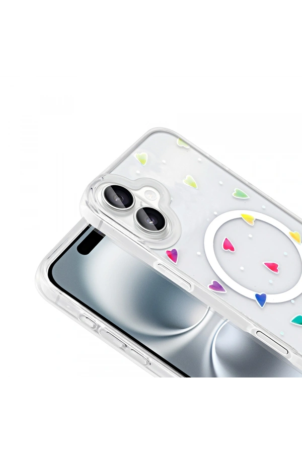 Apple iPhone 16 Kılıf M-Safe Şarj Özellikli Şeffaf Zore Folk Sert Kapak