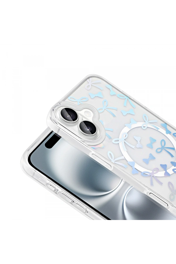 Apple iPhone 16 Kılıf M-Safe Şarj Özellikli Şeffaf Zore Folk Sert Kapak