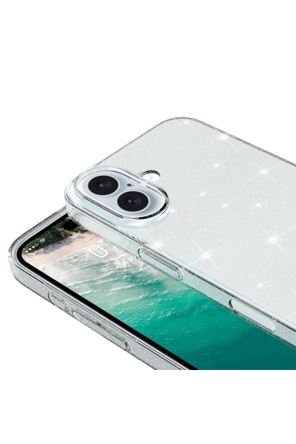 Apple iPhone 16 Kılıf Parlayan Simli Şeffaf Zore Redos Kapak