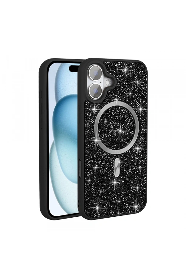 Apple iPhone 16 Kılıf Pırlanta Tasarımlı M-safe Şarj Özellikli Zore Mozaik Silikon Kapak
