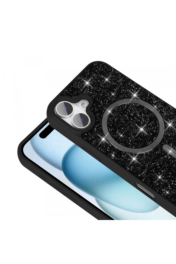 Apple iPhone 16 Kılıf Pırlanta Tasarımlı M-safe Şarj Özellikli Zore Mozaik Silikon Kapak