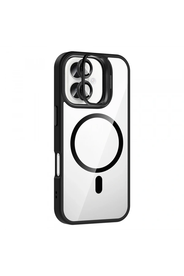 Apple iPhone 16 Kılıf Standlı ve Kamera Lens Hediyeli M-Safe Şarj Özellikli Zore Etro Kapak