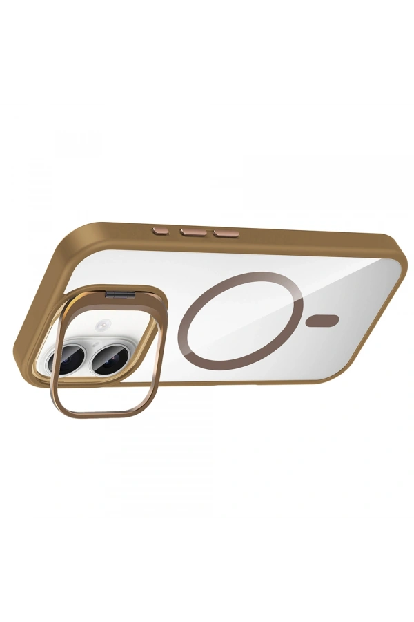 Apple iPhone 16 Kılıf Standlı ve Kamera Lens Hediyeli M-Safe Şarj Özellikli Zore Etro Kapak