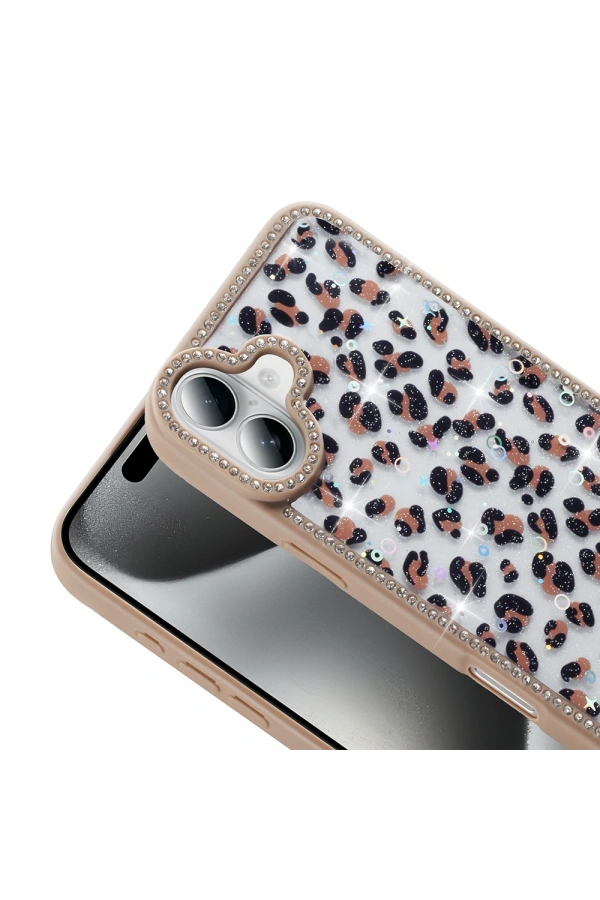 Apple iPhone 16 Kılıf Taşlı ve Simli Tasarım Zore Azra Kapak