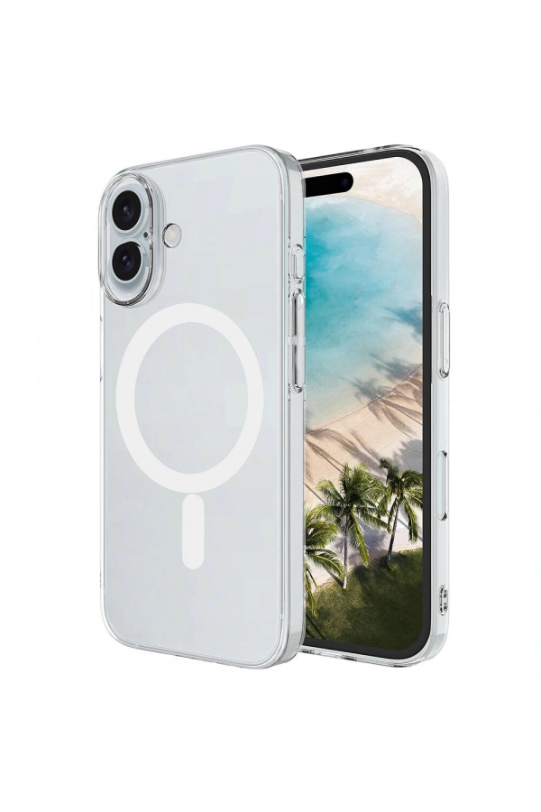 Apple iPhone 16 Kılıf Zore M-safe Şarj Özellikli Şeffaf Tek Kamera Çerçeveli Porto Kapak