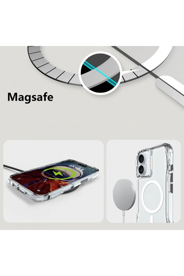 Apple iPhone 16 Plus Kılıf M-safe Şarj Özellikli Airbagli Şeffaf Zore İncek Kapak