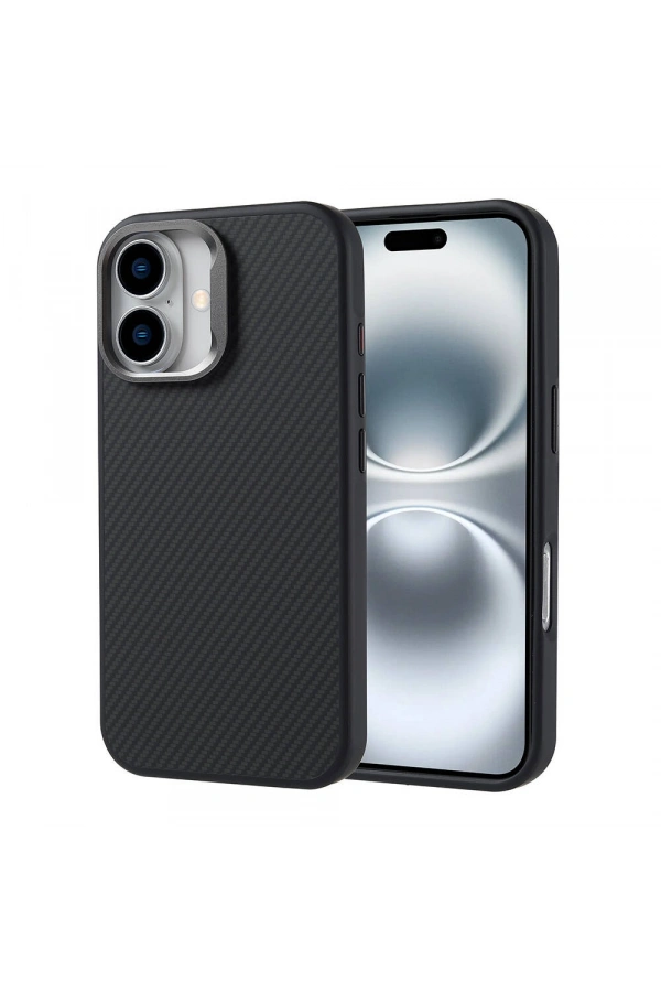 Apple iPhone 16 Plus Kılıf M-safe Şarj Özellikli Karbon Fiber Görünümlü Zore Troy Kapak