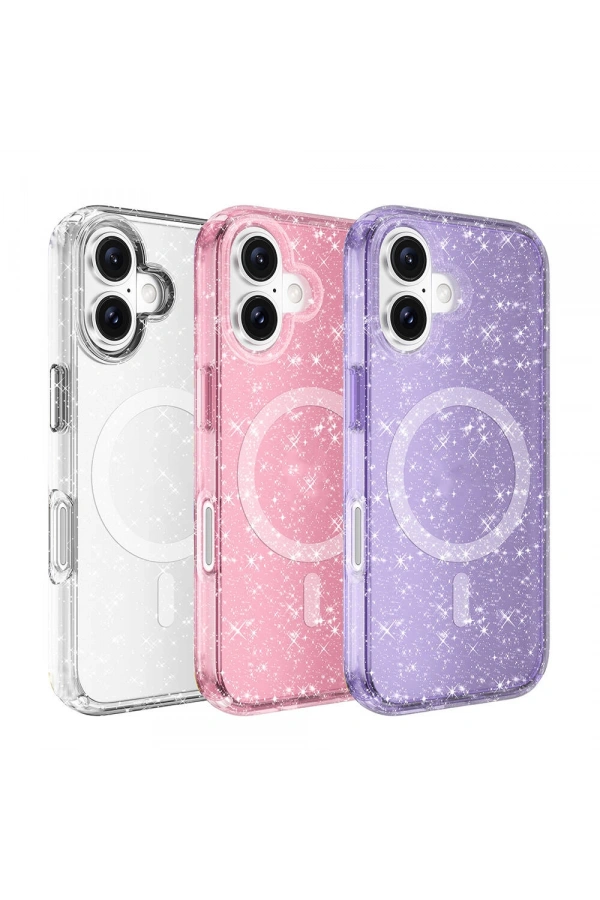 Apple iPhone 16 Plus Kılıf M-safe Şarj Özellikli Parlayan Simli Saydam Renkli Zore Allstar Kapak