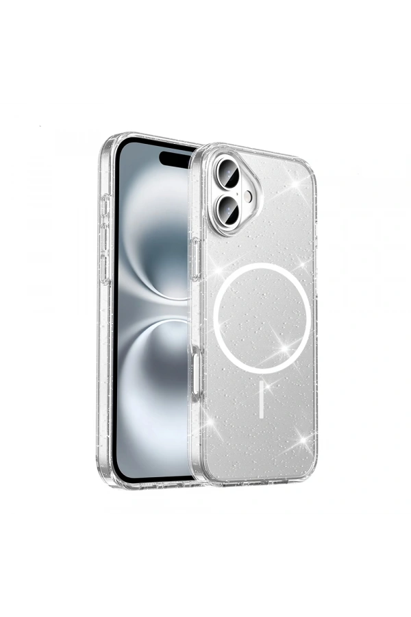 ​Apple iPhone 16 Plus Kılıf M-safe Şarj Özellikli Parlayan Simli Saydam Renkli Zore Maris Kapak