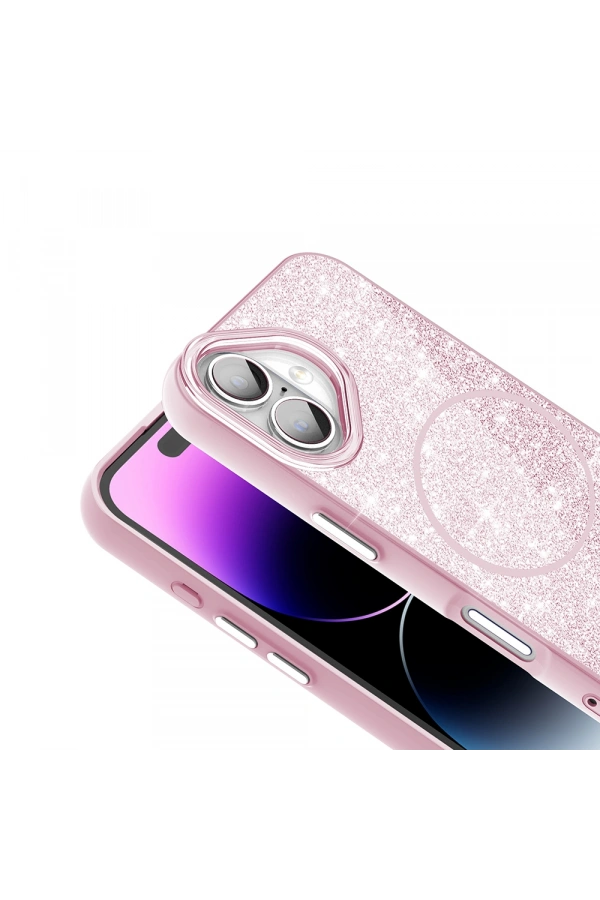 Apple iPhone 16 Plus Kılıf M-safe Şarj Özellikli Parlayan Simli Zore Okso Kapak