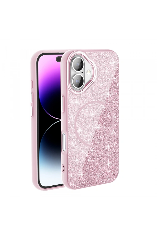 Apple iPhone 16 Plus Kılıf M-safe Şarj Özellikli Parlayan Simli Zore Okso Kapak