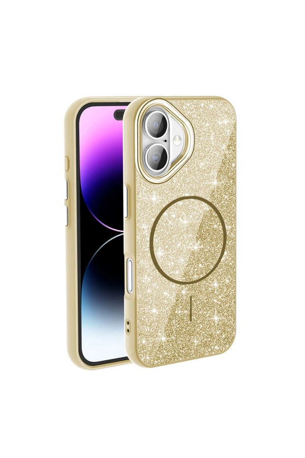 Apple iPhone 16 Plus Kılıf M-safe Şarj Özellikli Parlayan Simli Zore Okso Kapak