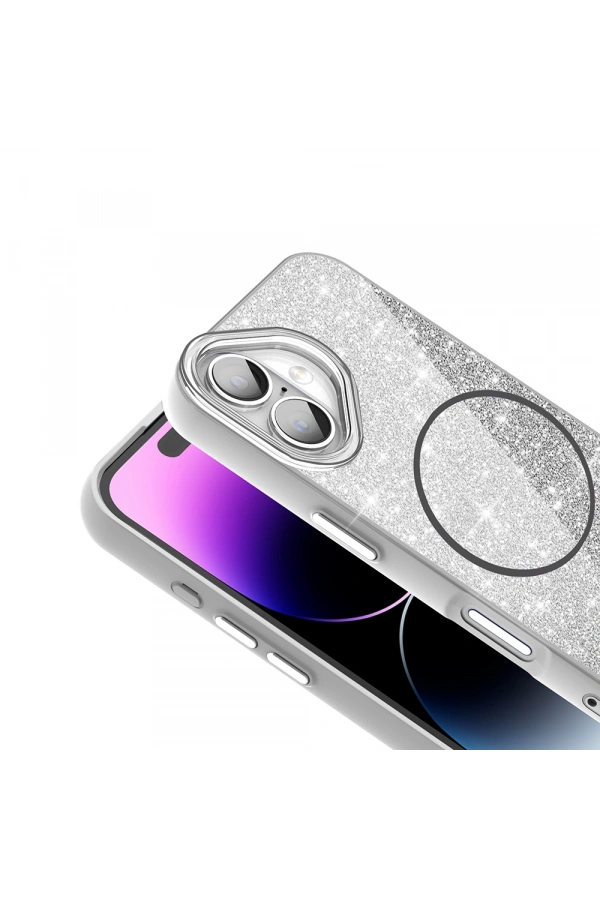 Apple iPhone 16 Plus Kılıf M-safe Şarj Özellikli Parlayan Simli Zore Okso Kapak
